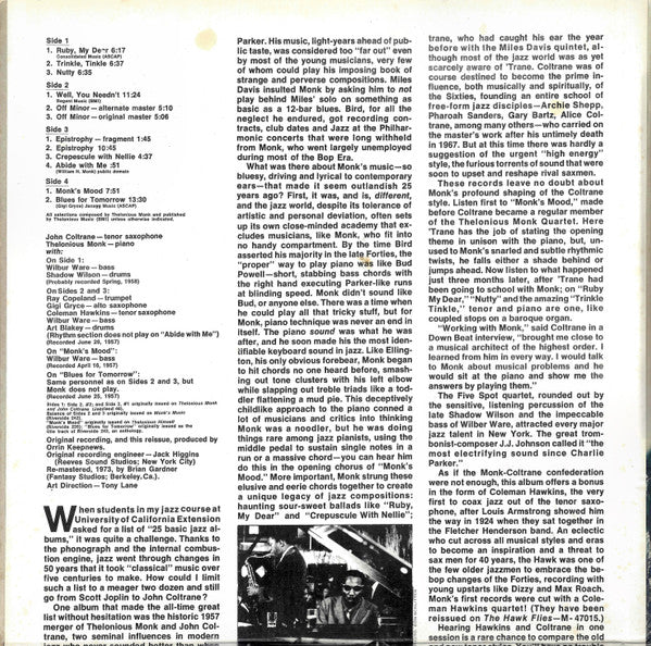 Thelonious Monk - Monk / Trane (LP) [US] 1st (Very Good Plus (VG+))