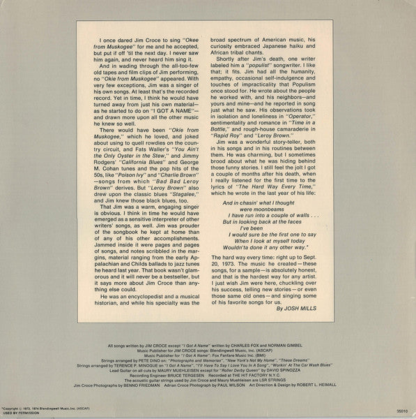 Jim Croce - Photographs & Memories: His Greatest Hits (LP) [US] 1978 RP (Near Mint (NM or M-))
