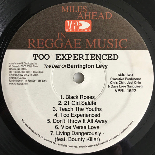 Barrington Levy - Too Experienced ... The Best Of Barrington Levy (LP) [US] 1st (Very Good Plus (VG+))