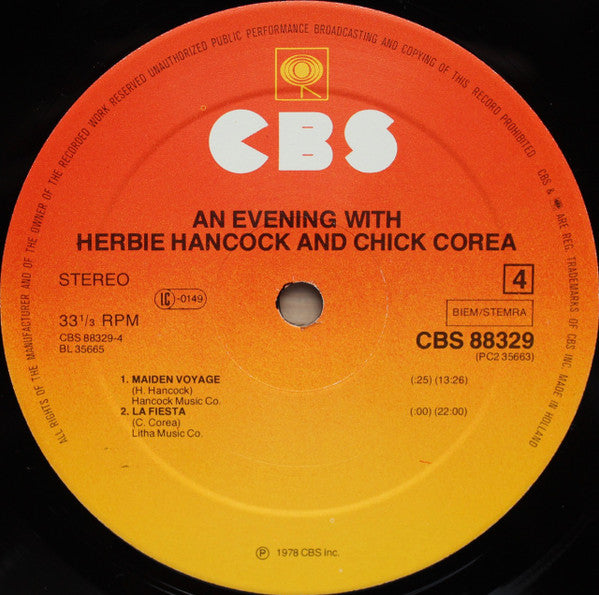 Herbie Hancock - An Evening With Herbie Hancock & Chick Corea In Concert (LP) [Europe] 1st (Near Mint (NM or M-))