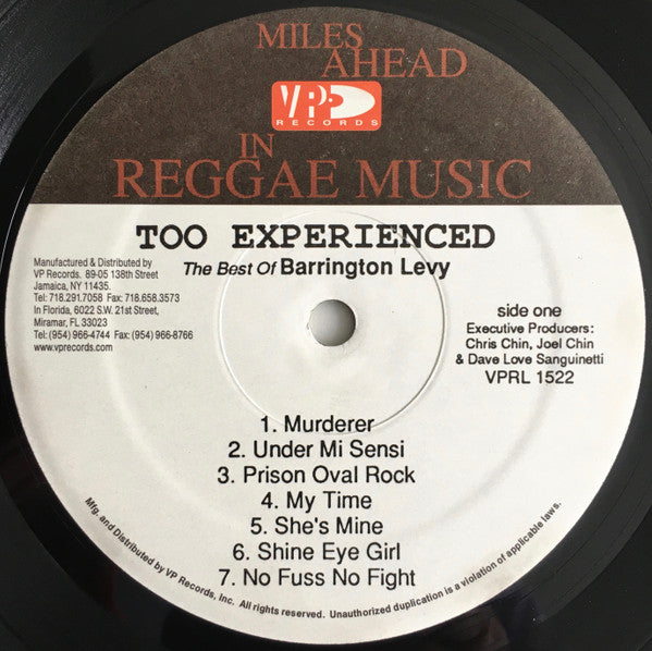 Barrington Levy - Too Experienced ... The Best Of Barrington Levy (LP) [US] 1st (Very Good Plus (VG+))
