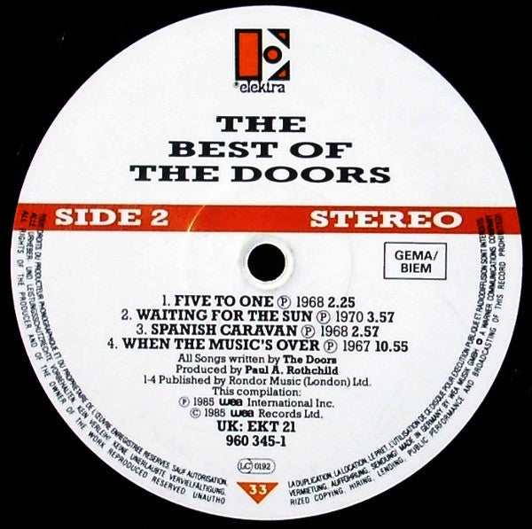 The Doors - The Best Of The Doors (LP) [Europe] 1985 RP (Near Mint (NM or M-))
