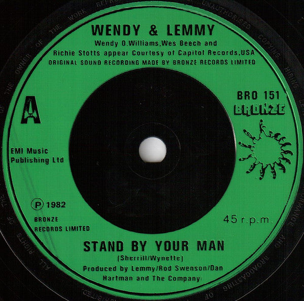 Wendy O. Williams - Stand By Your Man (7", Single) [UK] 1st (Near Mint (NM or M-))
