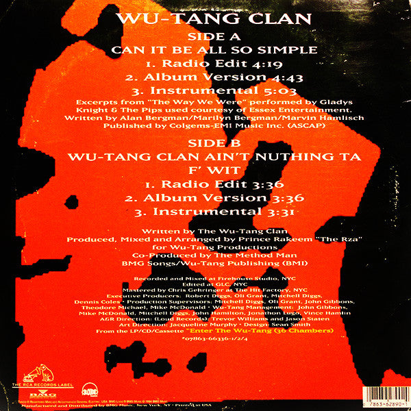 Wu-Tang Clan - Can It Be All So Simple / Wu-Tang Clan Ain't Nuthing Ta F' Wit (12") [US] 1st (Very Good Plus (VG+))