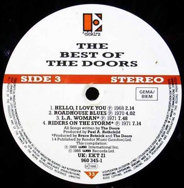 The Doors - The Best Of The Doors (LP) [Europe] 1985 RP (Near Mint (NM or M-))
