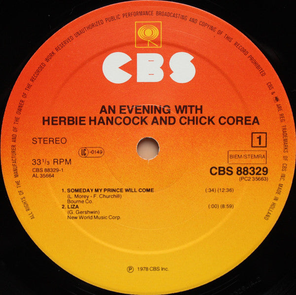 Herbie Hancock - An Evening With Herbie Hancock & Chick Corea In Concert (LP) [Europe] 1st (Near Mint (NM or M-))