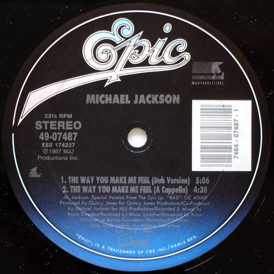 Michael Jackson - The Way You Make Me Feel (Special 12" Single Mixes) (12", Single) [US] 1st