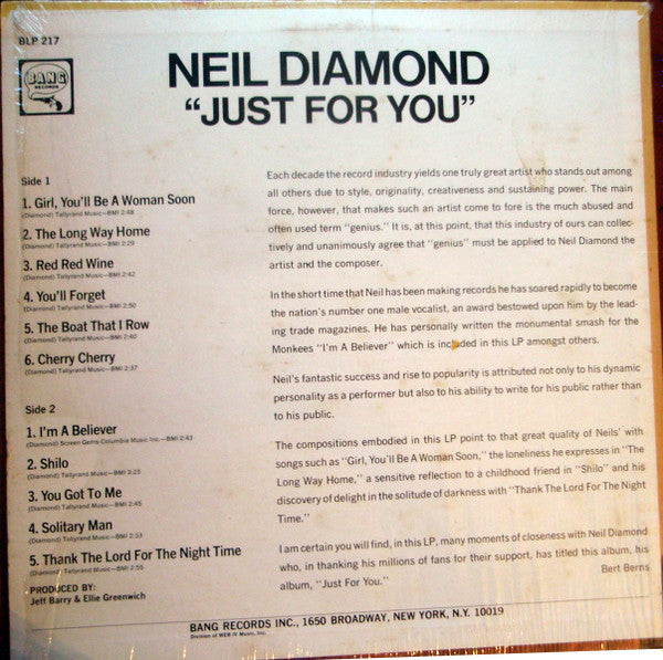 Neil Diamond - Just For You (LP) [US] 1st