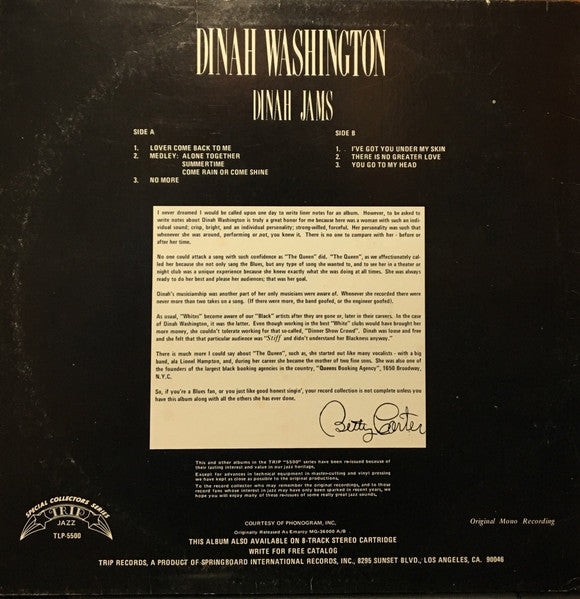 Dinah Washington - Dinah Jams (LP) [US] 1974 RP