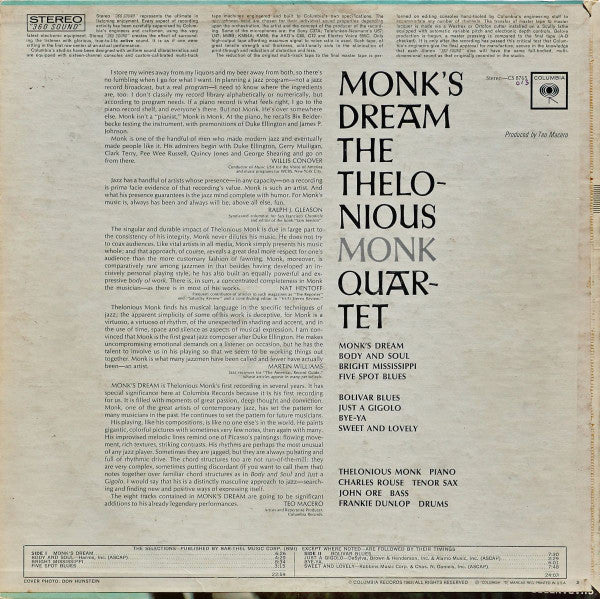 The Thelonious Monk Quartet - Monk's Dream (LP) [US] 1st (Near Mint (NM or M-))