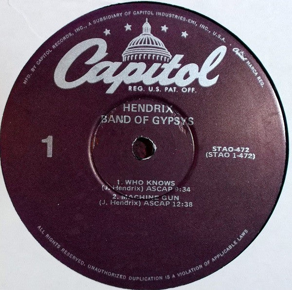 Jimi Hendrix - Band Of Gypsys (80s Press)