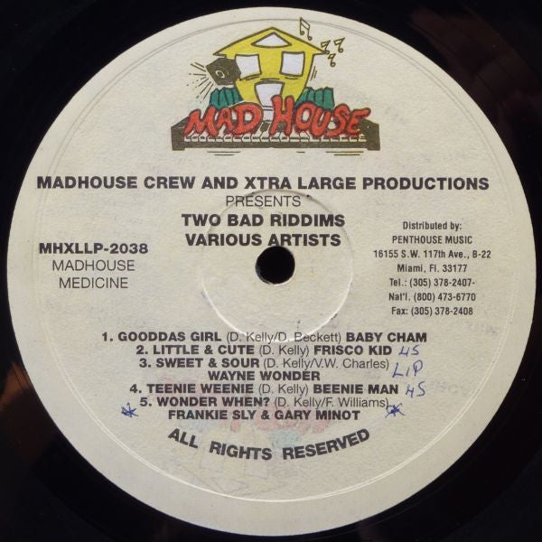 Various - Mad House Crew And Xtra Large Productions Presents 2 Bad Riddims (LP) [US] 1st (Very Good Plus (VG+))