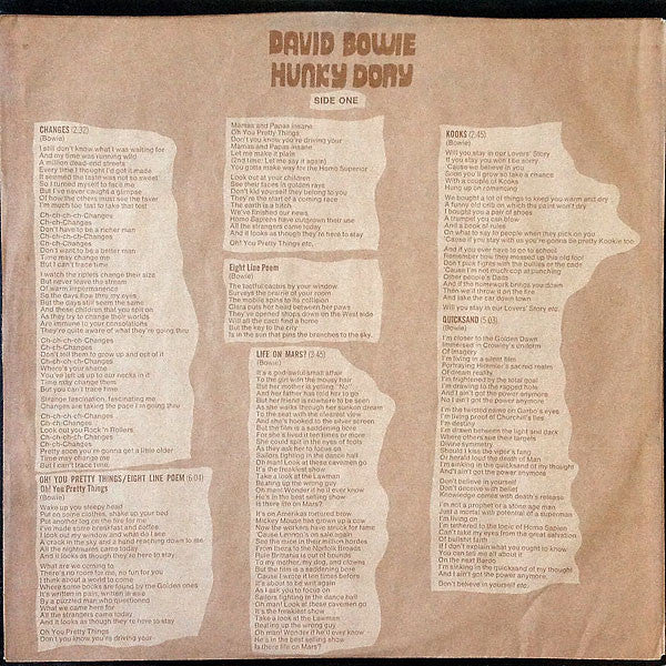 David Bowie - Hunky Dory (LP) [US] 1975 RP (Near Mint (NM or M-))
