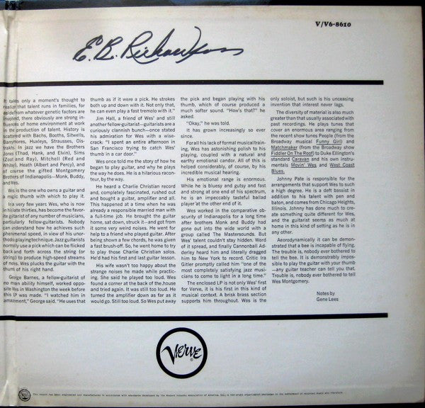 Wes Montgomery - Movin' Wes (LP) [US] 1st (Near Mint (NM or M-))