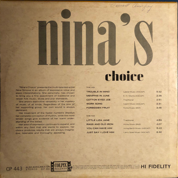 Nina Simone - Nina's Choice (1963 MONO)