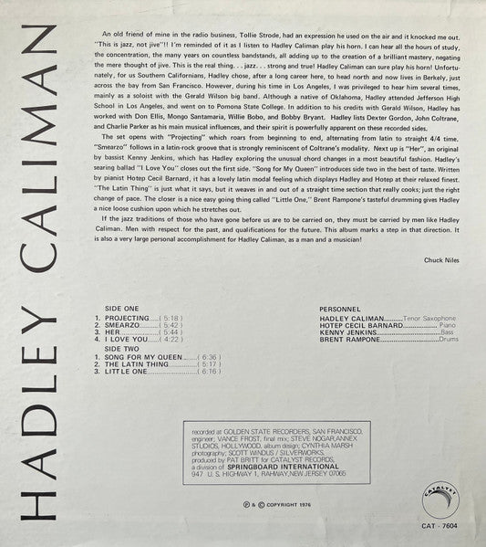 Hadley Caliman - Projecting (1976 PROMO)