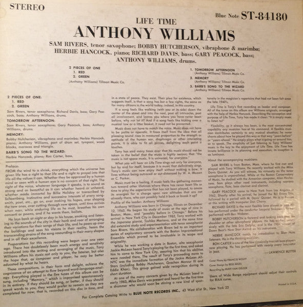 Anthony Williams - Life Time (LP) [US] 1st (Very Good (VG))