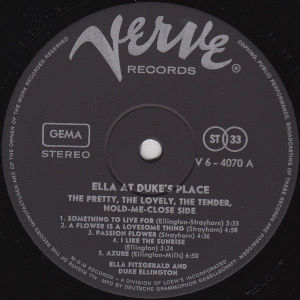 Ella Fitzgerald - Ella At Duke's Place (LP) [Germany] 1st (Very Good (VG))