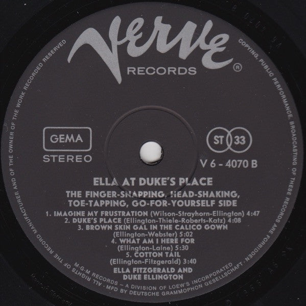 Ella Fitzgerald - Ella At Duke's Place (LP) [Germany] 1st (Very Good (VG))