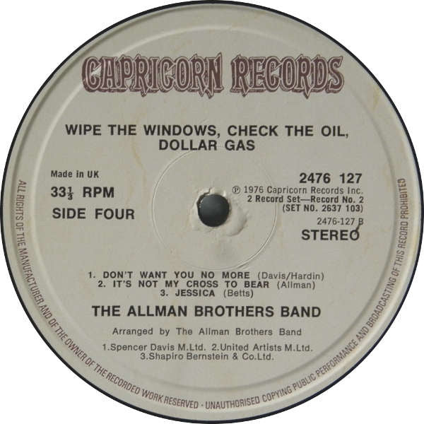 The Allman Brothers Band - Wipe The Windows, Check The Oil, Dollar Gas (1976 UK Press)