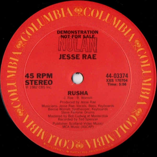 Jesse Rae - Rusha / Desire (1982 12" PROMO)