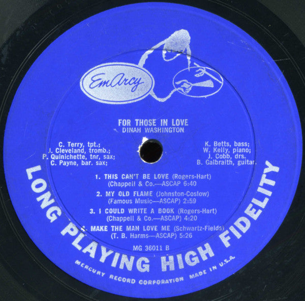 Dinah Washington - For Those In Love (LP) [US] 1st (Very Good (VG))