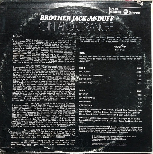 Brother Jack McDuff - Gin And Orange (LP) [US] 1977 RP (Mint (M))