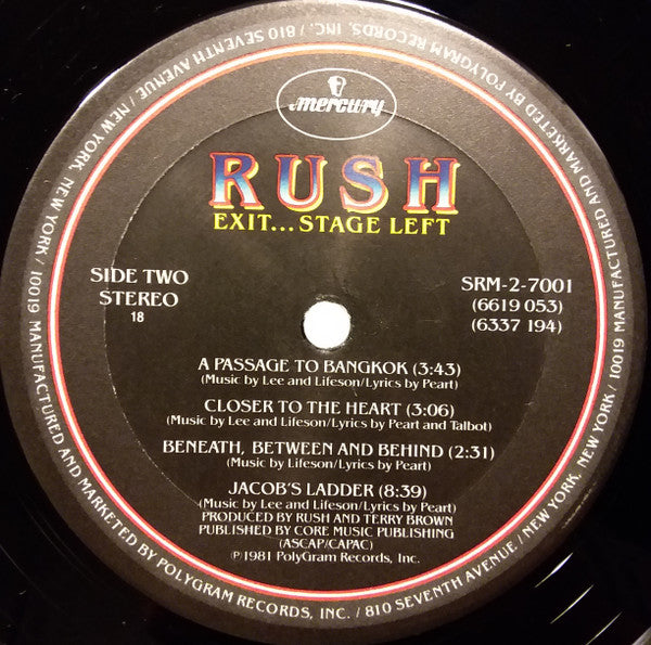 Rush - Exit...Stage Left (1981 US STEREO RP)
