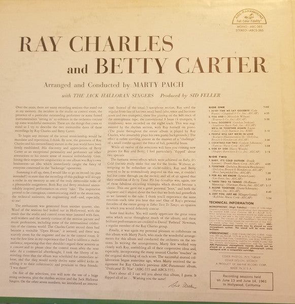 Ray Charles - Ray Charles And Betty Carter With The Jack Halloran Singers