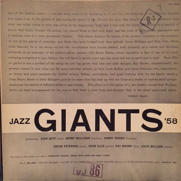 Stan Getz - Jazz Giants '58 (LP) [US] 1960 RP