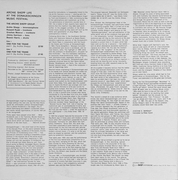 Archie Shepp - Life At The Donaueschingen Music Festival (LP) [US] 1972 RP (Very Good Plus (VG+))