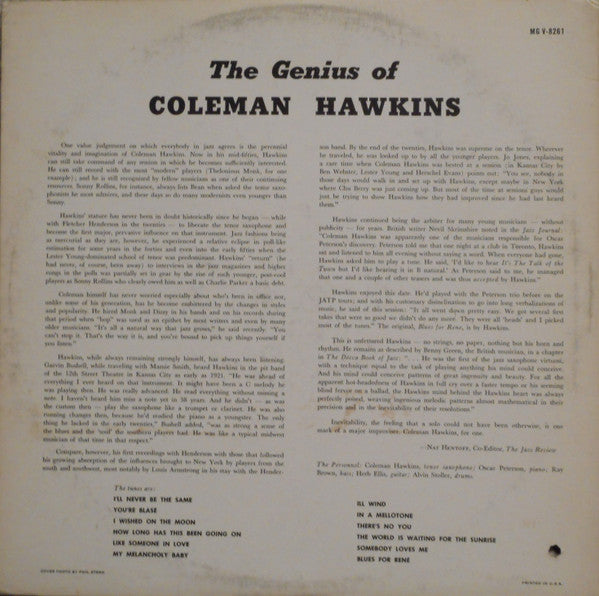 Coleman Hawkins - The Genius Of Coleman Hawkins (LP) [US] RP (Very Good Plus (VG+))