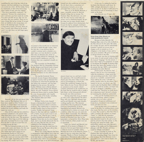 John Morris - The Elephant Man (Original Motion Picture Soundtrack) (LP) [US] 1981 RP (Near Mint (NM or M-))