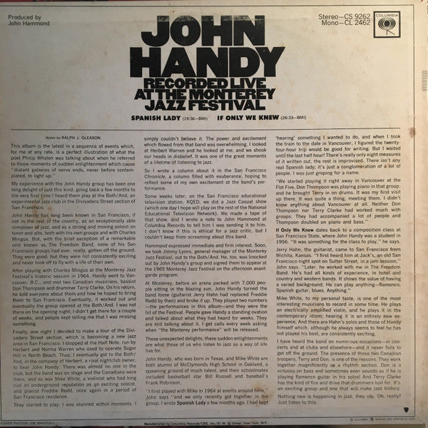 John Handy - Recorded Live At The Monterey Jazz Festival (LP) [US] RP (Very Good Plus (VG+))