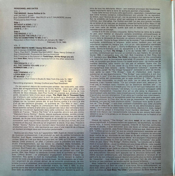 Sonny Rollins - Vol 1: "The Bridge" / Vol 2: With Coleman Hawkins "Sonny Meets Hawk!" (LP) [France] 1st (Very Good Plus (VG+))