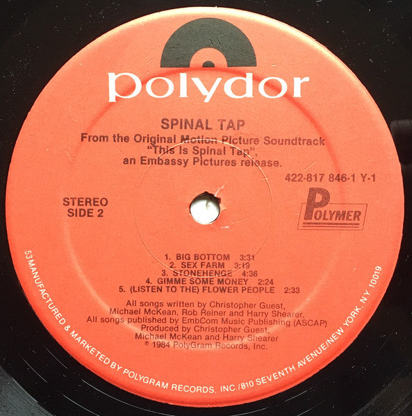 Spinal Tap - Spinal Tap (From The Original Motion Picture Soundtrack "This Is Spinal Tap", An Embassy Pictures Release) (LP) [US] 1st