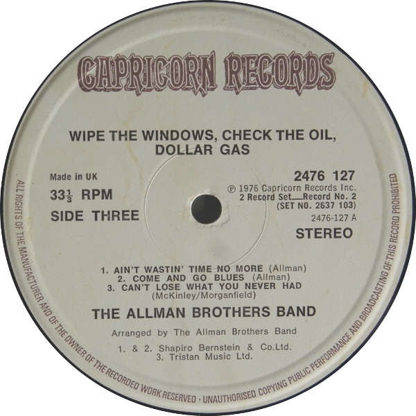 The Allman Brothers Band - Wipe The Windows, Check The Oil, Dollar Gas (1976 UK Press)