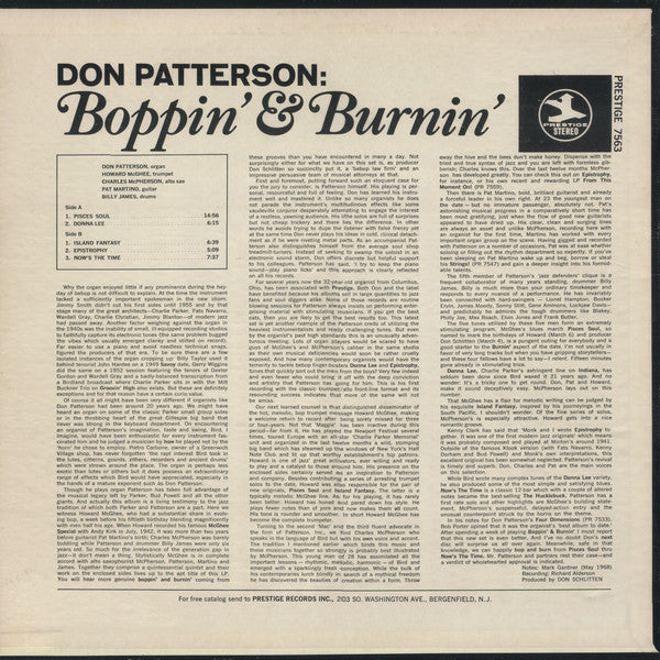 Don Patterson - Boppin' & Burnin' (LP) [US] 1st (Very Good Plus (VG+))