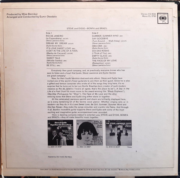 Steve & Eydie - Steve & Eydie, Bonfá & Brazil (LP) [US] 1st