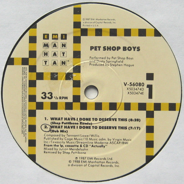 Pet Shop Boys - What Have I Done To Deserve This? / Rent (12") [US] 1st (Near Mint (NM or M-))