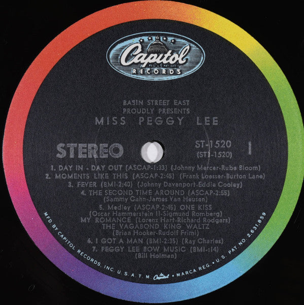 Peggy Lee - Basin Street East Proudly Presents Miss Peggy Lee Recorded At The Fabulous New York Club