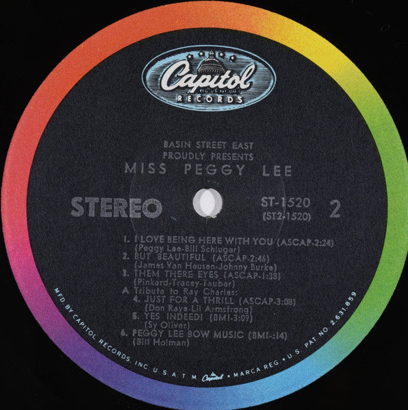 Peggy Lee - Basin Street East Proudly Presents Miss Peggy Lee Recorded At The Fabulous New York Club