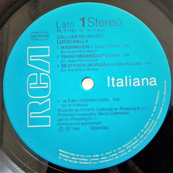 Lucio Dalla - Dallamericaruso (LP) [Italy] 1st (Very Good Plus (VG+))