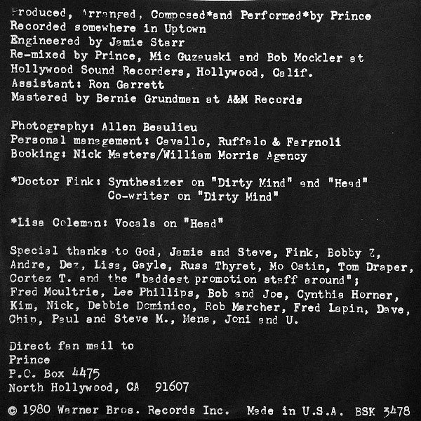 Prince - Dirty Mind (LP) [US] 1983 RP