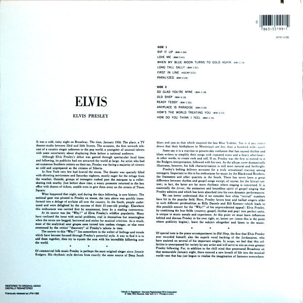 Elvis Presley - Elvis (LP) [US] 1984 RP (Mint (M))