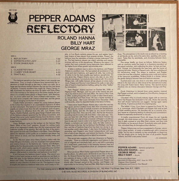 Pepper Adams - Reflectory (LP) [US] 1st (Very Good Plus (VG+))