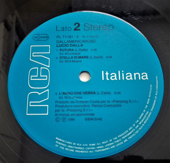 Lucio Dalla - Dallamericaruso (LP) [Italy] 1st (Very Good Plus (VG+))