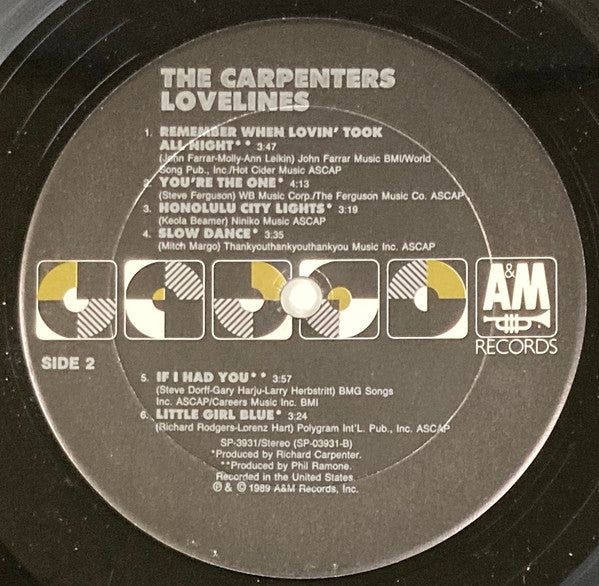 Carpenters - Lovelines (LP) [US] 1st (Near Mint (NM or M-))