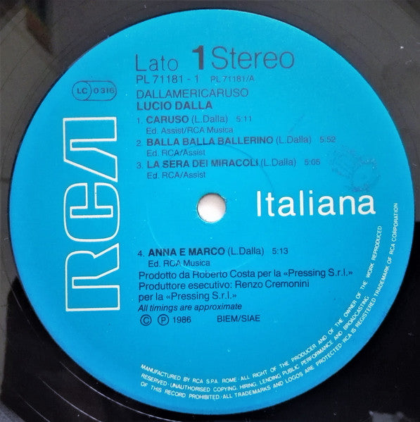 Lucio Dalla - Dallamericaruso (LP) [Italy] 1st (Very Good Plus (VG+))