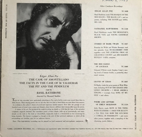 Edgar Allan Poe - Basil Rathbone Reads Edgar Allan Poe (1960)